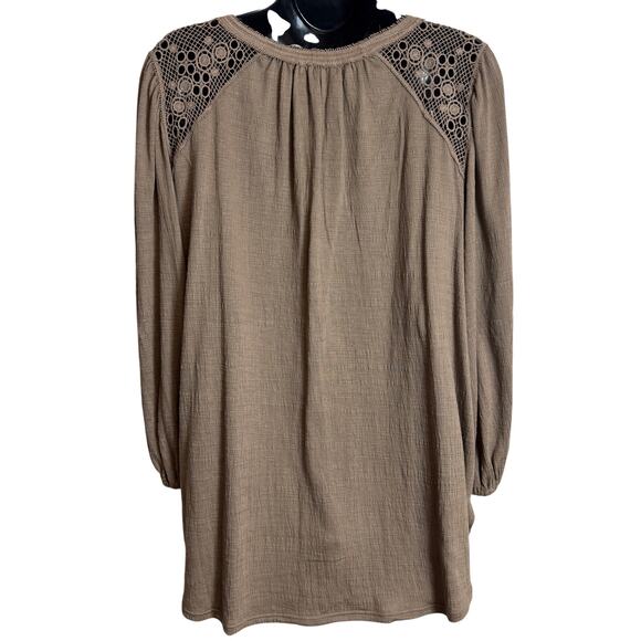Max Studio Womens Tunic Top Blouse Plus 1X Brown 3/4 Sleeve V-Neck Lace NWT New - Picture 6 of 11